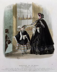 Charité dans une pâtisserie, illustration du Moniteur de la Mode, 1852 - French School