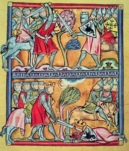 Charlemagne et ses paladins en bataille contre les Sarrasins, miniature de 