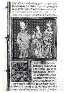 Charles III le Simple avec sa femme et son fils, Louis IV, Grandes Chroniques de France, 1375-79 - French School
