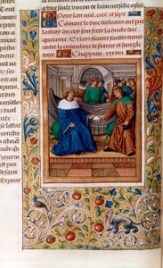 Charles VI et Henri V signant le "Traité de Troyes" en 1420, illustration des "Chroniques de Monstrelet"