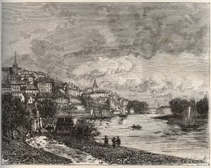 Château-Gontier - Mayenne en région Pays de la Loire - gravure dans « La France illustrée : géographie, histoire, administration statistique » par V.-A. Malte-Brun. 1884 - French School