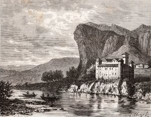 Château de la Caze en Lozère - gravure dans «La France illustrée: géographie, histoire, administration statistique» par V.A. Malt-Brown. 1884