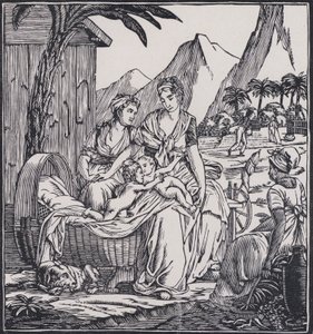 Enfance de Paul et Virginie, scène du roman Paul et Virginie de Jacques-Henri Bernardin de Saint-Pierre (litho) - French School