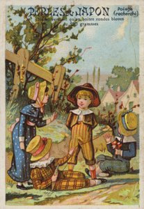 Enfants faisant voler un cerf-volant à la campagne - French School