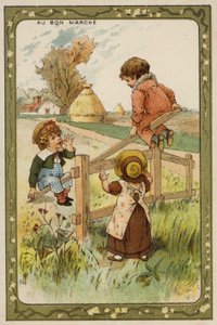Enfants jouant à la balançoire - French School