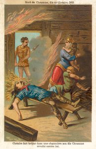 Clotaire Ier, roi des Francs, brûlant vif son fils rebelle Chram et sa famille, 560 - French School