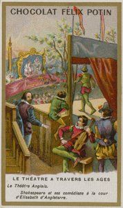 Carte de commerce Chocolat Félix Potin, Théâtre à travers les âges - French School
