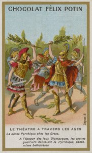 Carte de commerce Chocolat Felix Potin, Théâtre à travers les âges - French School