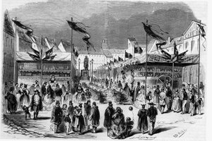 Fête de Noël en Alsace : la Foire de Noël (du Petit Jésus) à Strasbourg en 1857. Gravure dans « Le Monde Illustré » n°38 du 2 janvier - French School