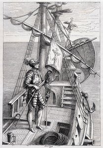 Christophe Colomb sur sa remorque, ill. « Découverte de la Terre » par Jules Verne, éd. Hetzel, 19e siècle - French School