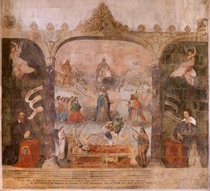 Église (Église Saint-Jean-Baptiste). Intérieur. Chapelle Saint-Fursy. Peintures murales. La glorification de Marie (fresque dite de la bonne mort). Début 17ème siècle.
