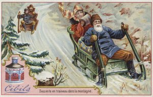 Carte Cibils représentant la luge - French School