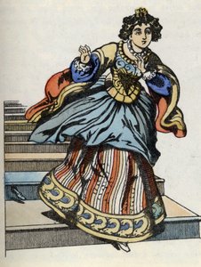 Cendrillon fuyant le bal, apparaît sa chaussure de verre. Illustration du conte de Charles Perrault « Cendrillon ou La petite pantoufle de verre » - French School
