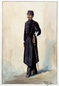 Sergent de ville. Uniforme de police sous la Deuxième République. Aquarelle vers 1870 - French School