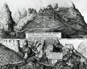 Ville de Saorge, France, sous la domination de Savoie, gravure - French School