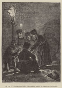 Cochers se chauffant dans les rues - French School