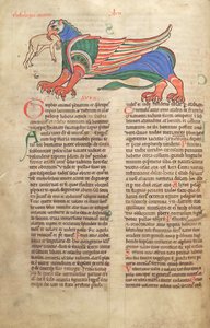 Un griffon dévorant un homme, du Liber Floridus par Lambert de Saint-Omer vers 1120 - French School