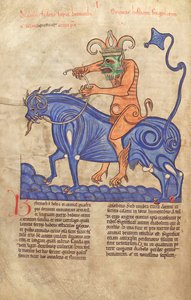 Satan chevauchant un Béhémoth, du Liber Floridus par Lambert de Saint-Omer vers 1120 - French School
