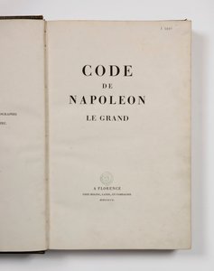 Code de Napoléon le Grand, ouvert à la page de titre, publié à Florence, Molini, Landi et Cie, 1809