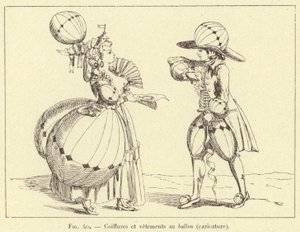 Coiffures et vêtements au ballon (caricature) - French School
