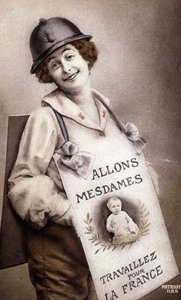 Venez Mesdames, travaillez pour la France (incitation à la natalité), carte postale, sd. v. 1918