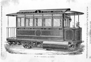 Locomotive de tramway à air comprimé - dans « Les nouvelles conquêtes de la science » par Louis Figuier
