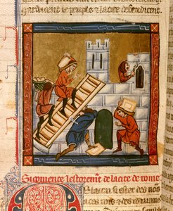 Construction de Rome. Miniature du manuscrit « Histoire ancienne à la Cesar », vers 1260-1270 - French School