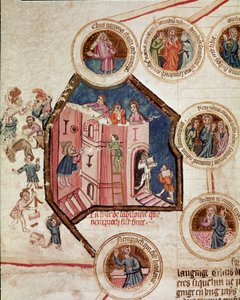 Chantier de la Tour de Babel à Babylone. Page tirée du manuscrit Généalogie de la Bible de l