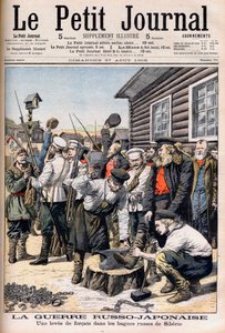 Forçats en Sibérie enrôlés pour combattre dans la guerre russo-japonaise. Guerre russo-japonaise. Une révolte de forçats dans les bagnes russes de Sibérie. Illustration pour Le petit Journal, 27 août 1905. - French School