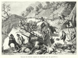 Convois de blessés surpris et massacrés par les guérilleros - French School