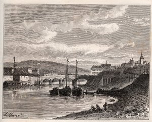 Corbeil Essonnes - gravure dans «La France illustrée: géographie, histoire, administration statistique» par V.A. Malt-Brown. 1884 - French School
