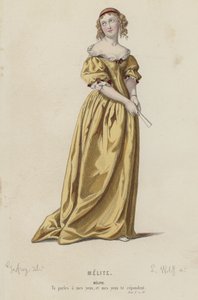 Corneille, Mélite, Acte V, Scène IV (gravure en couleur) - French School