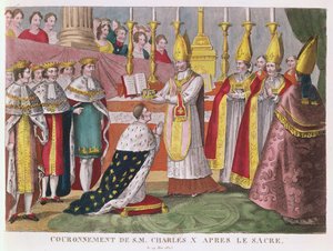 Couronnement de Charles X (1757-1836) à Reims, 29 mai 1825 (gravure en couleur) - French School