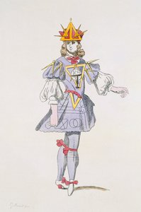 Conception de costume pour la Géométrie dans un ballet de cour du XVIIe siècle, de la collection Menus Plaisirs, fac-similé par A. Guillaumot Fils (gravure en couleur)