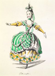 Costume pour Phrygienne, dans Dardanus, un livret de Leclerc de Labruère, composé par Jean-Philippe Rameau (1683-1764) fac-similé par A. Guillaumot Fils (gravure en couleur)