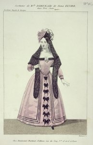 Costume pour Mademoiselle Dorus dans le rôle de Donna Elvira dans Don Giovanni, gravé par Maleuvre, imprimé par Hautecoeur-Martinet