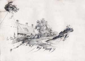 Cottage en France (dessin, vers 1850) - French School