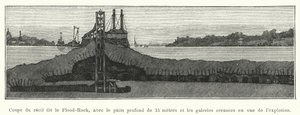 Coupe du récif dit le Flood-Rock, avec le puits profond de 15 mètres et les galeries creusées en vue de l