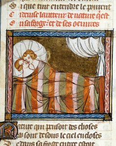 Couple au lit. Miniature tirée du Roman de la Rose de Jean de Meun - French School
