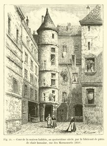 Cour de la maison habitée, au quatorzième siècle, rue des Marmousets, 1850 - French School