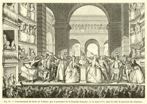 Couronnement du buste de Voltaire, par le personnel de la Comédie française, le 30 mars 1778, dans la salle de spectacle des Tuileries - French School