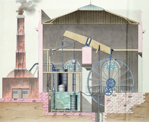 Coupe transversale de la machine à vapeur de Watts
