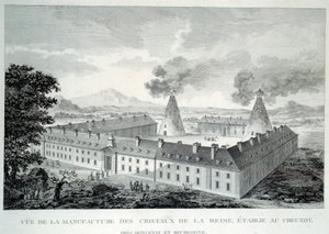 Cristallerie de la reine Marie-Antoinette au Creusot près de Moncenis en Bourgogne. Gravure de 1787. Le Creusot, Écomusée - French School