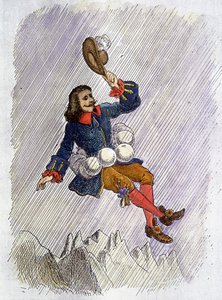 Cyrano de Bergerac enlevé par ses fioles, illustration du roman de Cyrano de Bergerac : "L