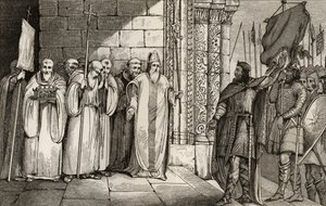 Dagobert (603-39) abaissant la bannière à Saint-Denis, de 