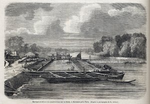 Barrage éclaté sur la Seine à Suresnes en 1866 - Gravure - Le Monde Illustré 1866 - French School