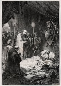 Mort de Saint Louis à Tunis le 25 août 1270 - Mort de Saint Louis (durant la 7ème croisade, le 25 août 1270) - gravure de "L