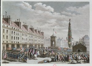 Déclaration de la Constitution, Place des Innocents, Paris, septembre 1791, 1791 (gravure en couleur) - French School