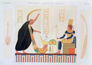 Décoration de la salle des harpes, tombeau est, Byban el Molouk, Thèbes, Volume II, planche 91 de Descriptions de l