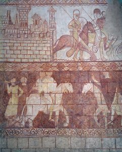 Départ des chevaliers templiers croisés en 1163 de leur château syrien de Krak des Chevaliers pour la bataille de Boquée - French School